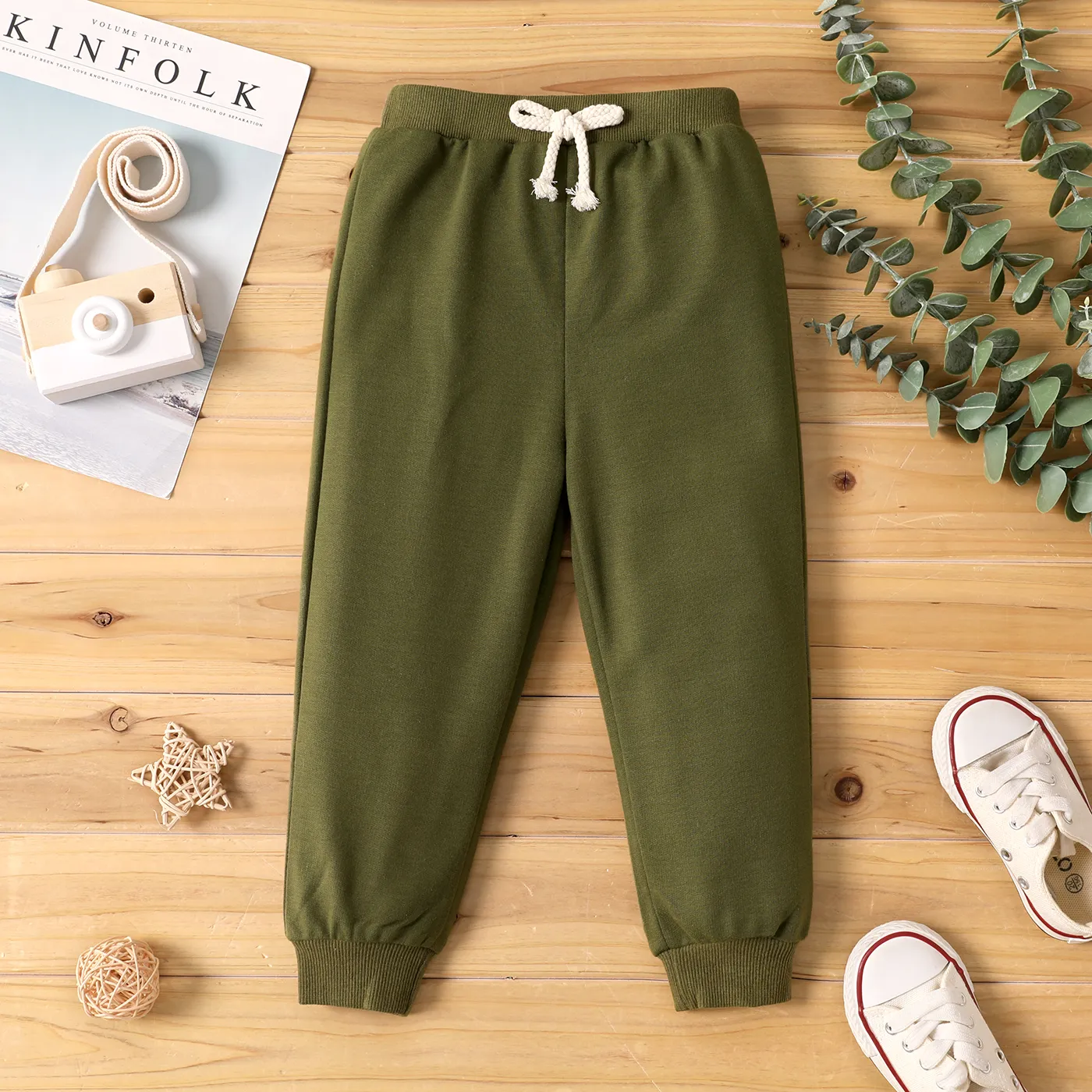 Toddler Boy Solid Color Casual Joggers Pants Sporty Sweatpants for Spring and Autumn Army green