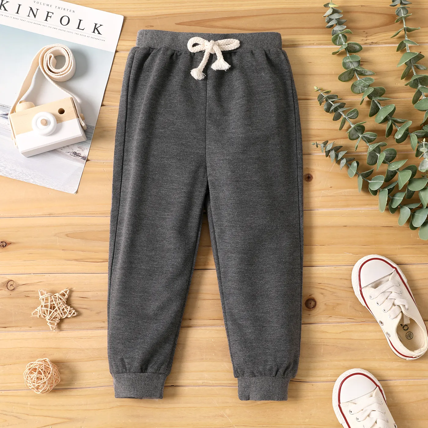 Toddler Boy Solid Color Casual Joggers Pants Sporty Sweatpants for Spring and Autumn Dark Grey