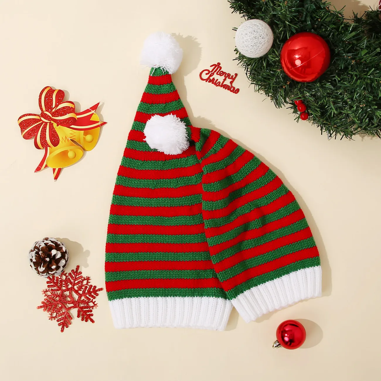 chapéu de papai noel Natal vermelho e branco malha bonés de natal chapéu de inverno chapéus de natal para mamãe e eu Verde/Branco/Vermelho big image 1