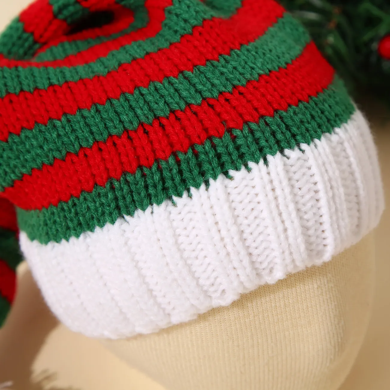 Santa Beanie Hat Christmas Red and White Knitted Christmas Caps Winter Hat Xmas Hats for Mom and Me Green/White/Red big image 1