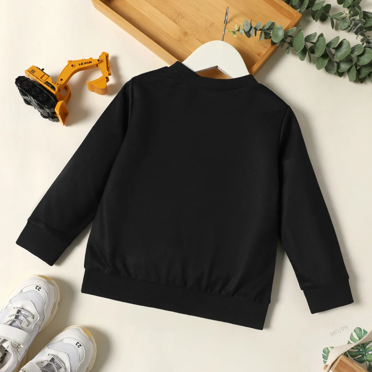 Toddler Boy Casual Vehicle Print Pullover Sweatshirt Black big image 1
