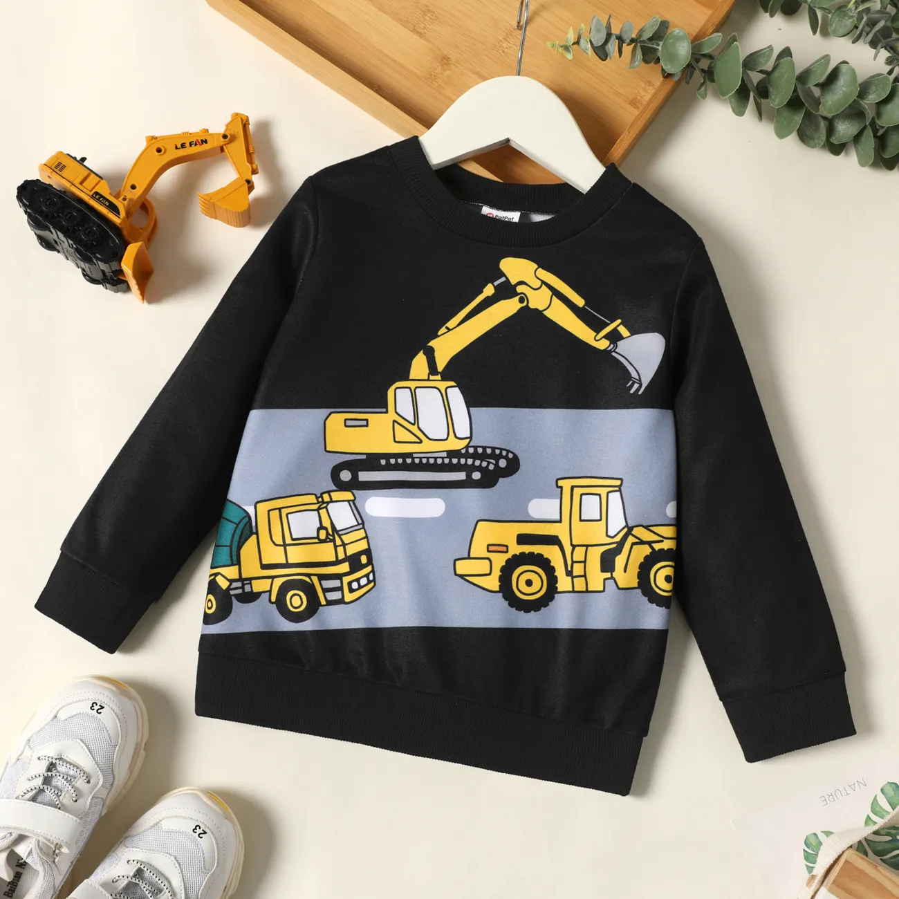 Toddler Boy Casual Vehicle Print Pullover Sweatshirt Black big image 1