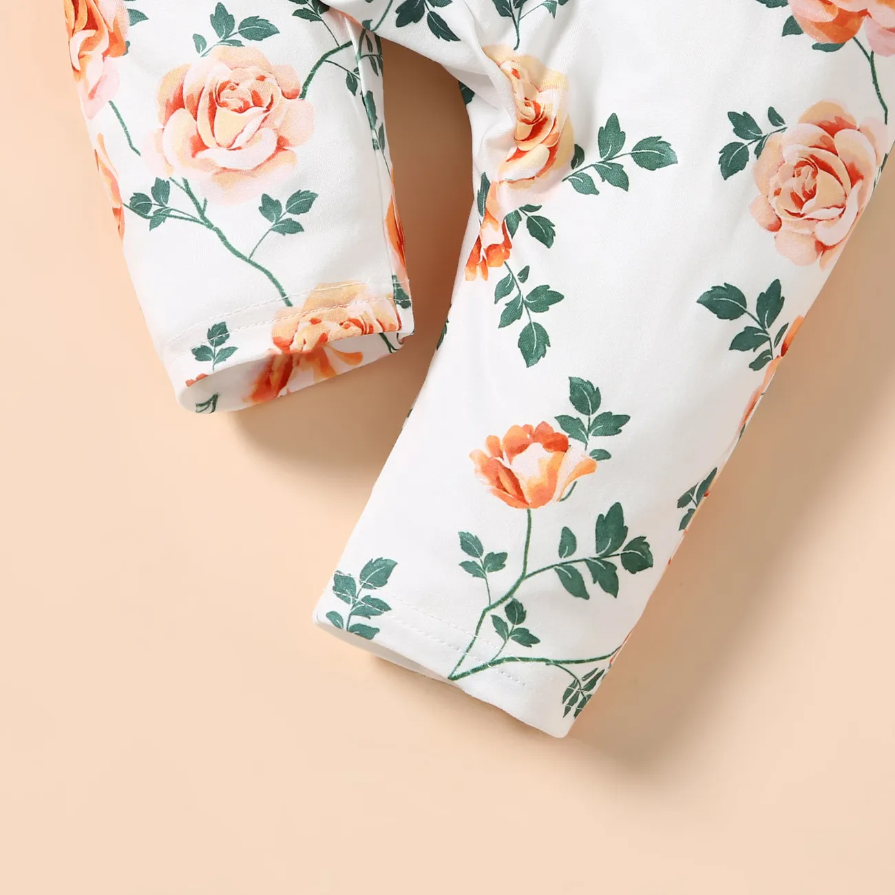 Baby Girl All Over Floral Print V Neck Short-sleeve Snap-up Jumpsuit White big image 1
