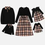 Family Matching Black Long-sleeve Splicing Plaid Dresses and Polo Shirts Sets  image 2