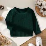 Baby Solid Long-sleeve Knitted Sweater Pullover blackishgreen