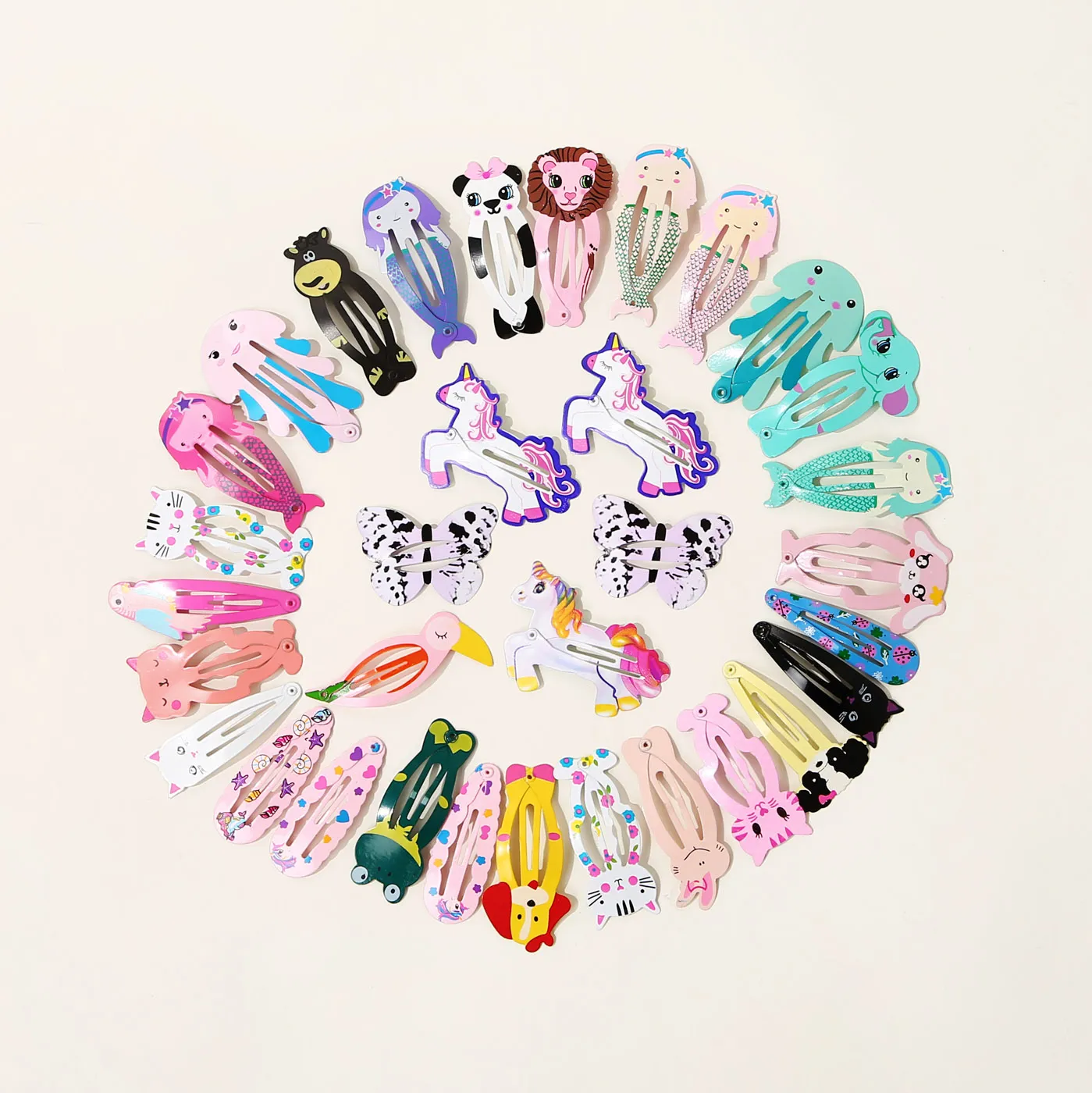 25-pcs Cute Candy Color Cartoon Design Hair Clips for Girls Color-C