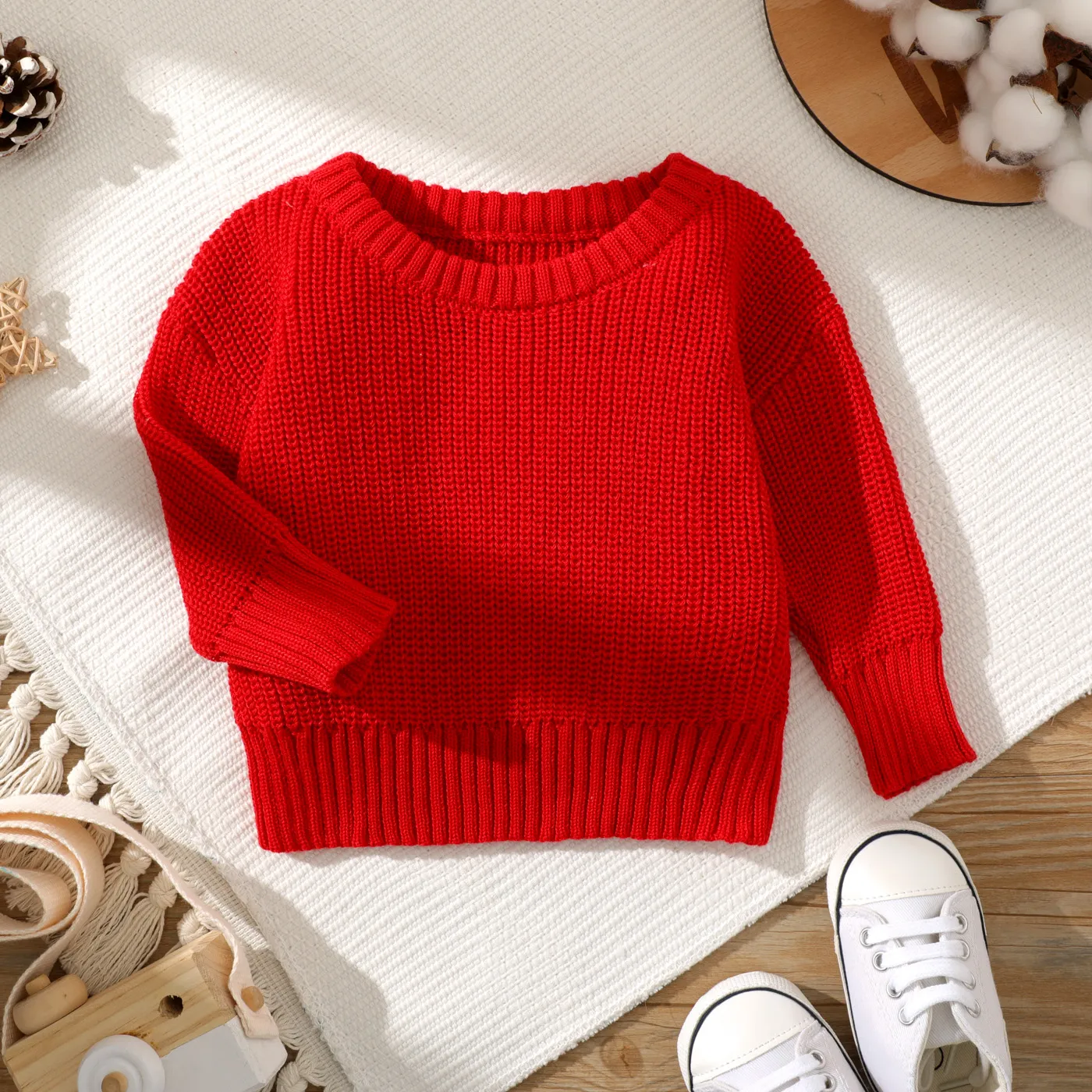 Baby Solid Long-sleeve Knitted Sweater Pullover Red