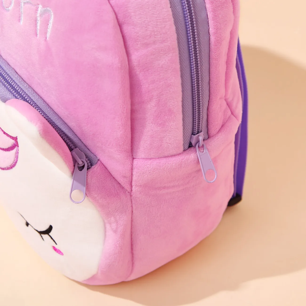 Paquete de 3 mochilas de felpa de unicornio de dibujos animados para niños pequeños, bolso cruzado y conjunto de monedero Púrpura big image 1