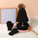 3-pack Baby / Toddler Pompon Decor Pure Color Cable Knit Beanie Hat and Scarf and Mittens Set Black