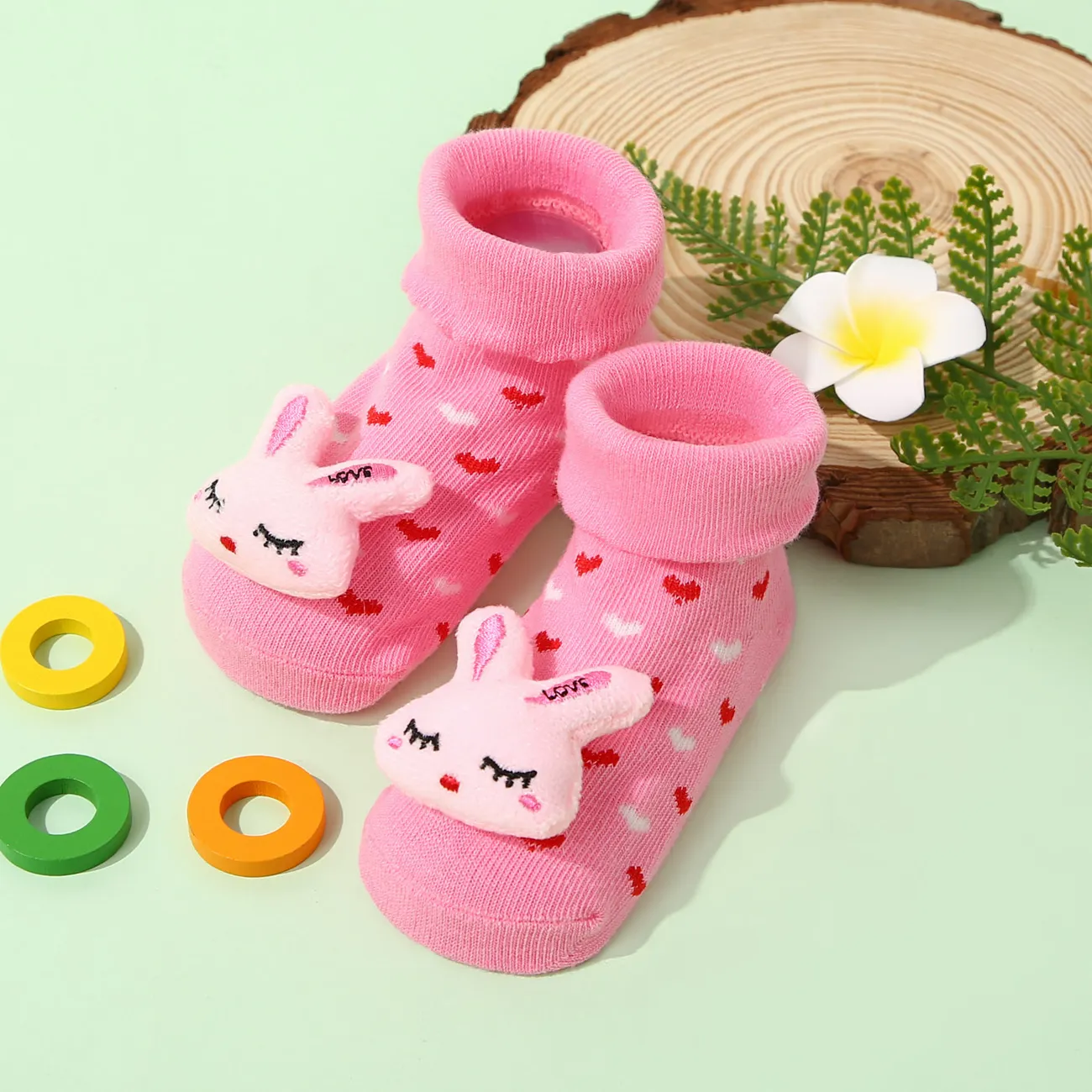 Dreidimensionale Socken der Babykarikatur-Tierfrucht rosa big image 1
