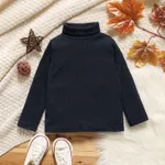 Toddler Girl Turtleneck Ribbed Solid Color Long-sleeve Tee for Spring and Autumn Blue