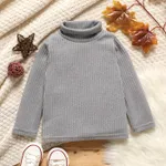 Toddler Girl Turtleneck Ribbed Solid Color Long-sleeve Tee for Spring and Autumn Grey