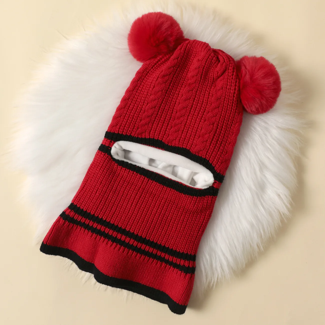 Bonnet en laine tricoté pour enfant en bas âge en une seule pièce (boules décoratives aléatoires) Rouge big image 1