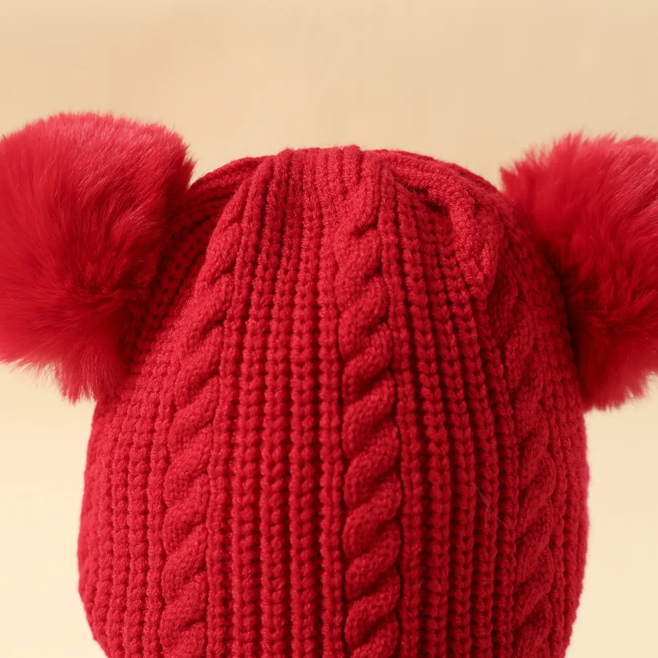 Toddler Winter Knitted Woolen Beanie One-piece Hair Ball(Random decorative balls) Red big image 1