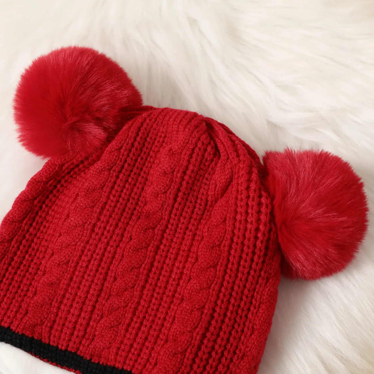 Kleinkind Winter gestrickte Wollmütze einteiliger Haarball (zufällige dekorative Kugeln) rot big image 1