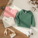 Baby Girl Solid Round Neck Long-sleeve Knitted Pullover Sweater Pink image 2
