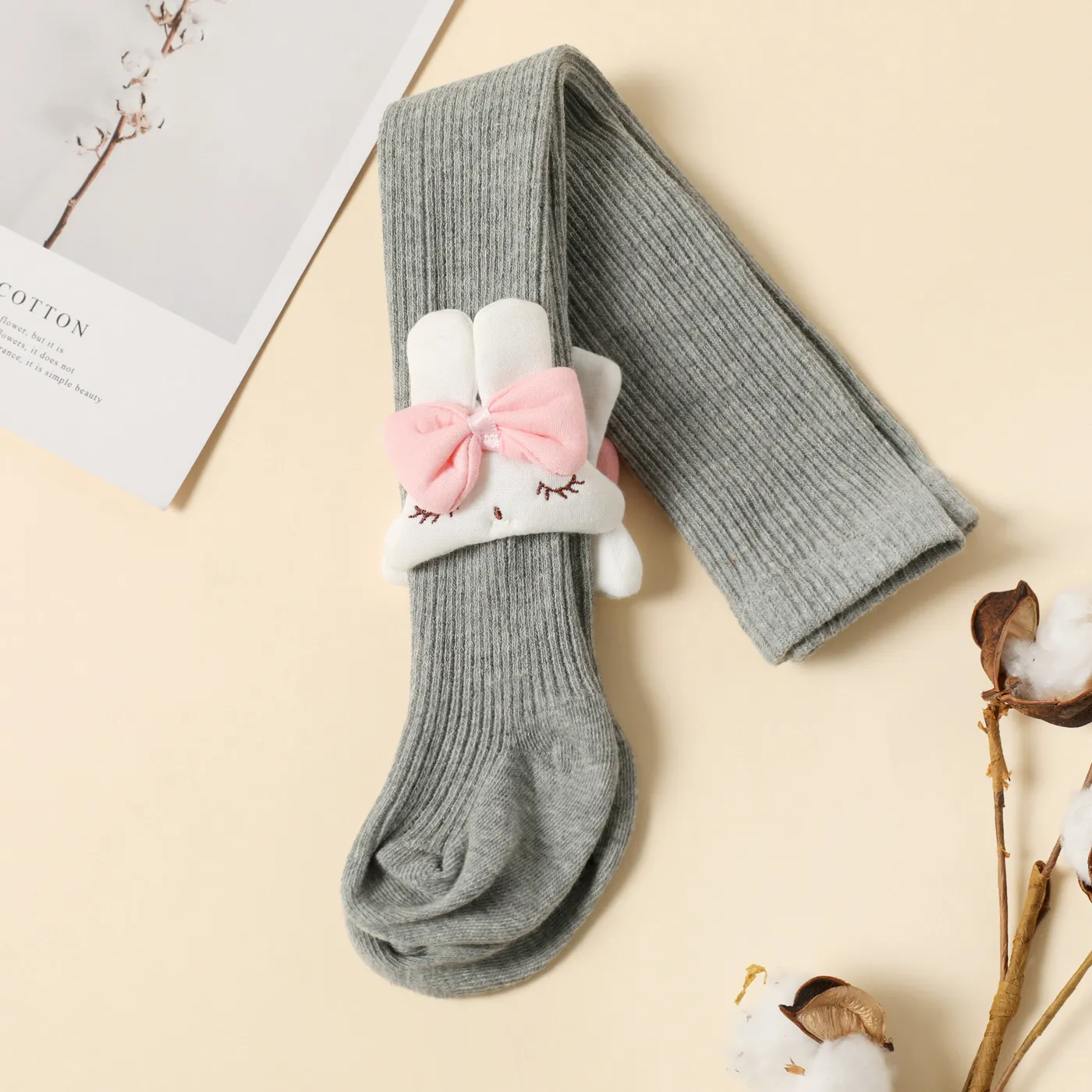 Baby / Toddler / Kid Cartoon Rabbit Decor Solid Color Pantyhose Tights Light Grey