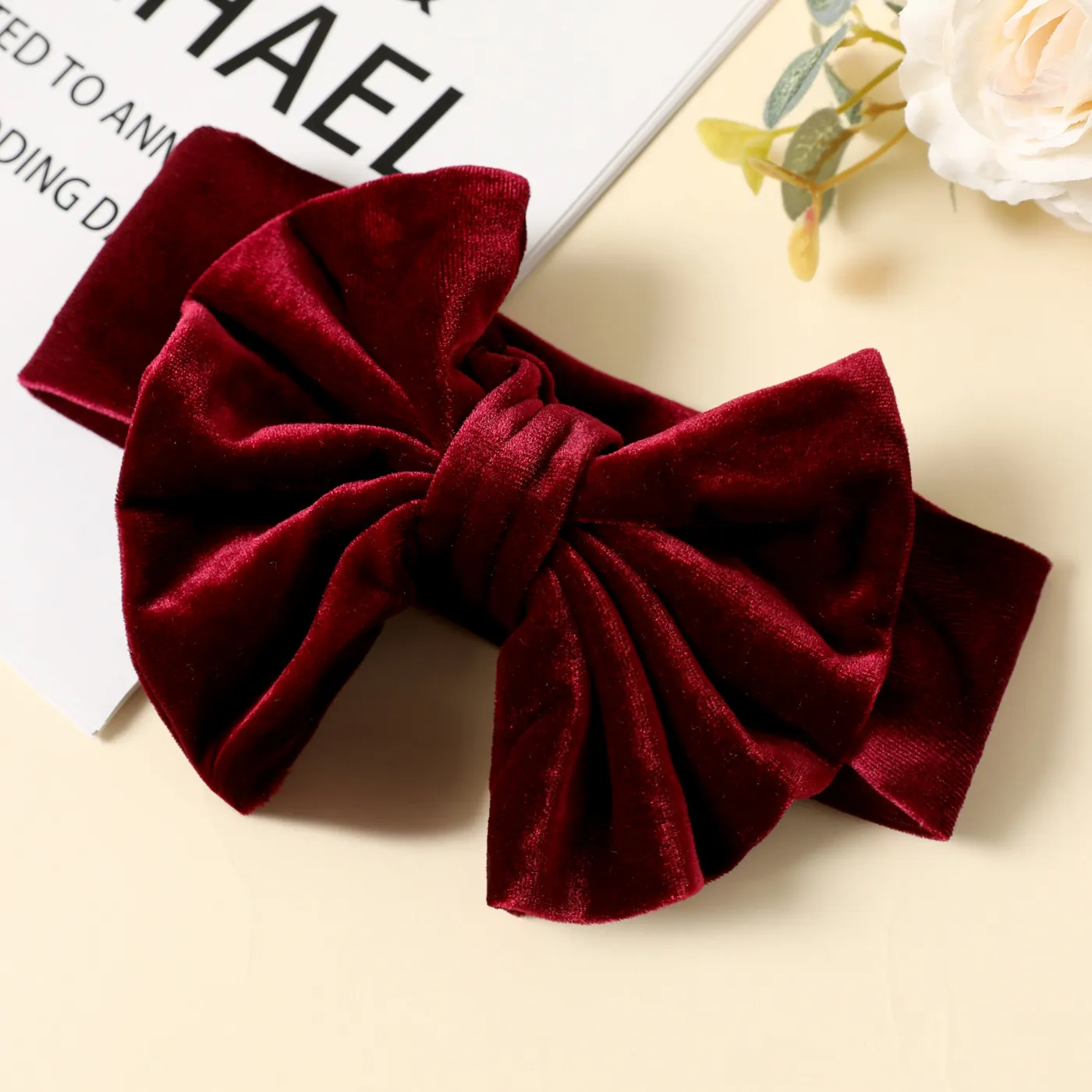 Solid Color Bowknot Headbands for Girls WineRed