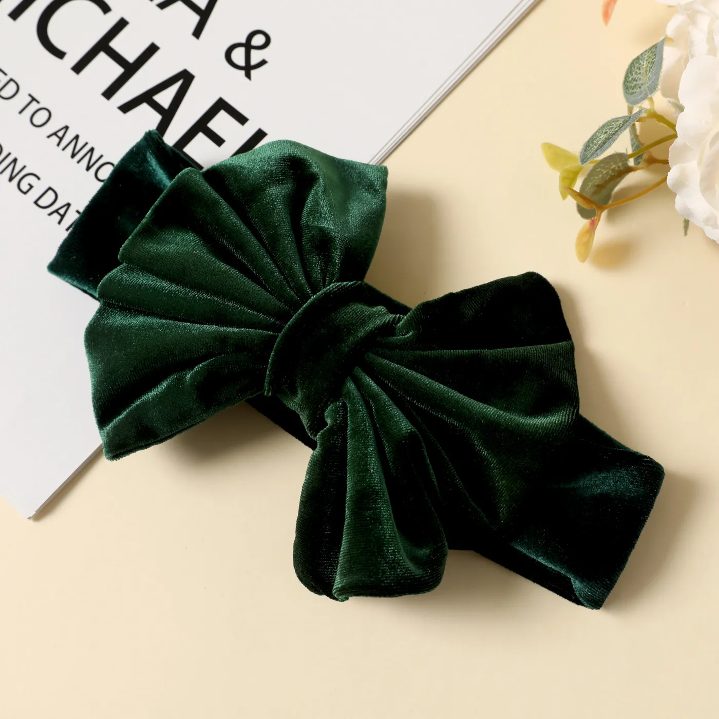Solid Color Bowknot Headbands for Girls Dark Green