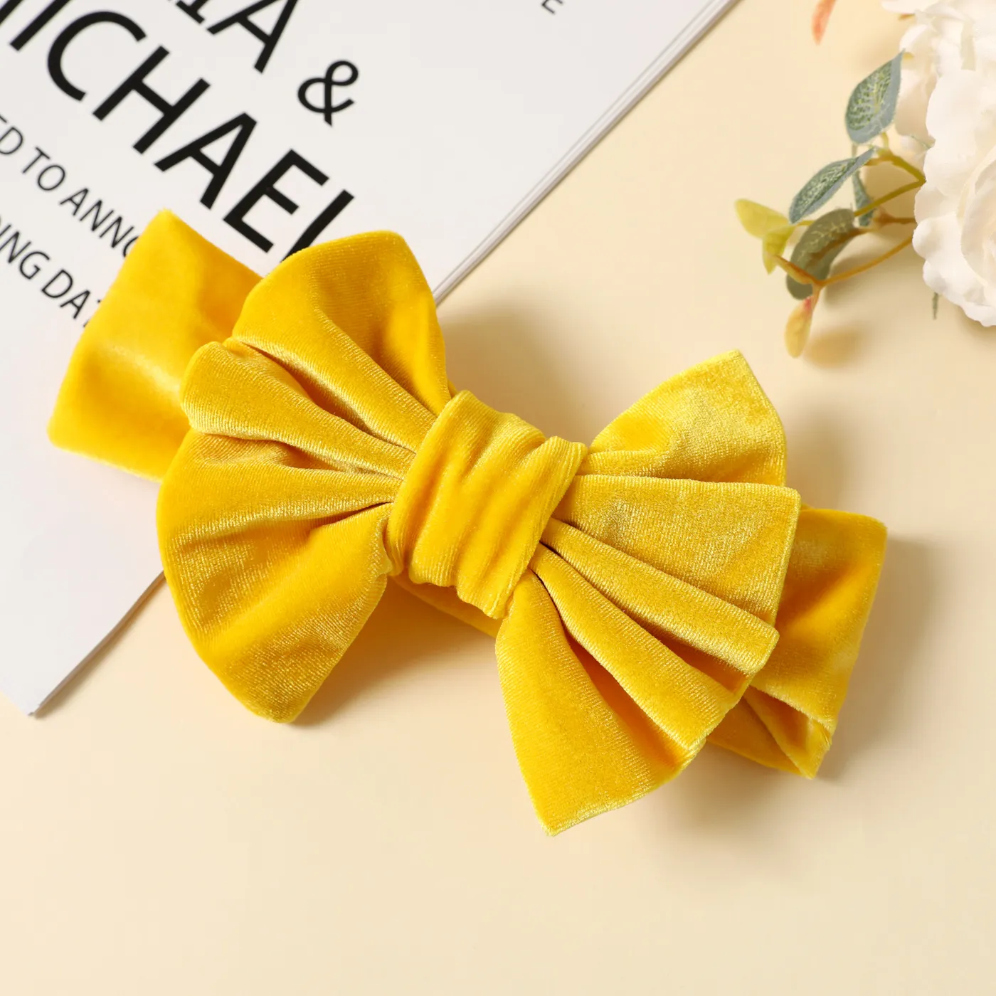 Solid Color Bowknot Headbands for Girls Yellow