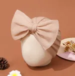 Baby Solid Bow Decor Waffle Hat Beige