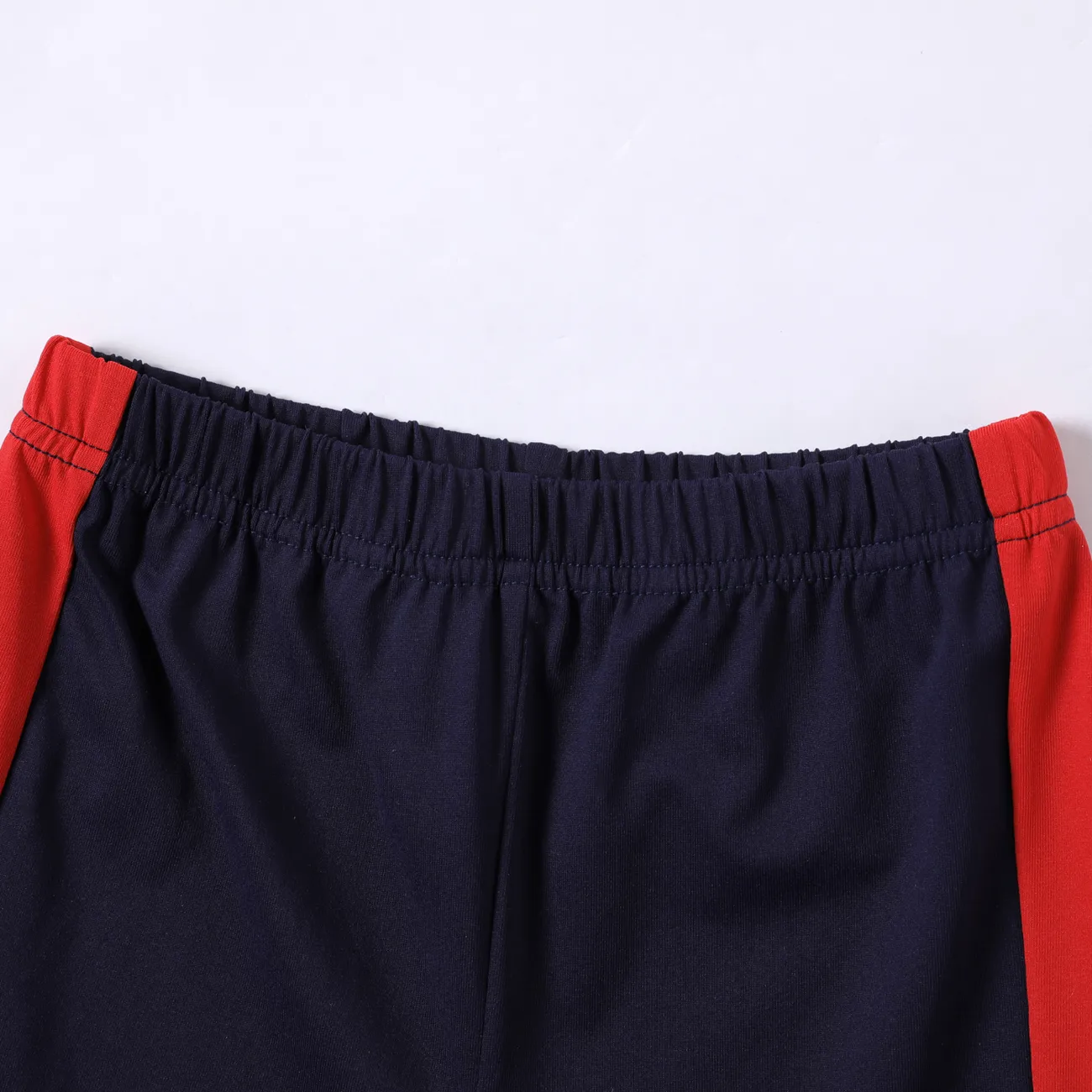 2件 大童 套裝 男 球類元素 布料拼接 短袖短褲套裝 紅色 big image 1