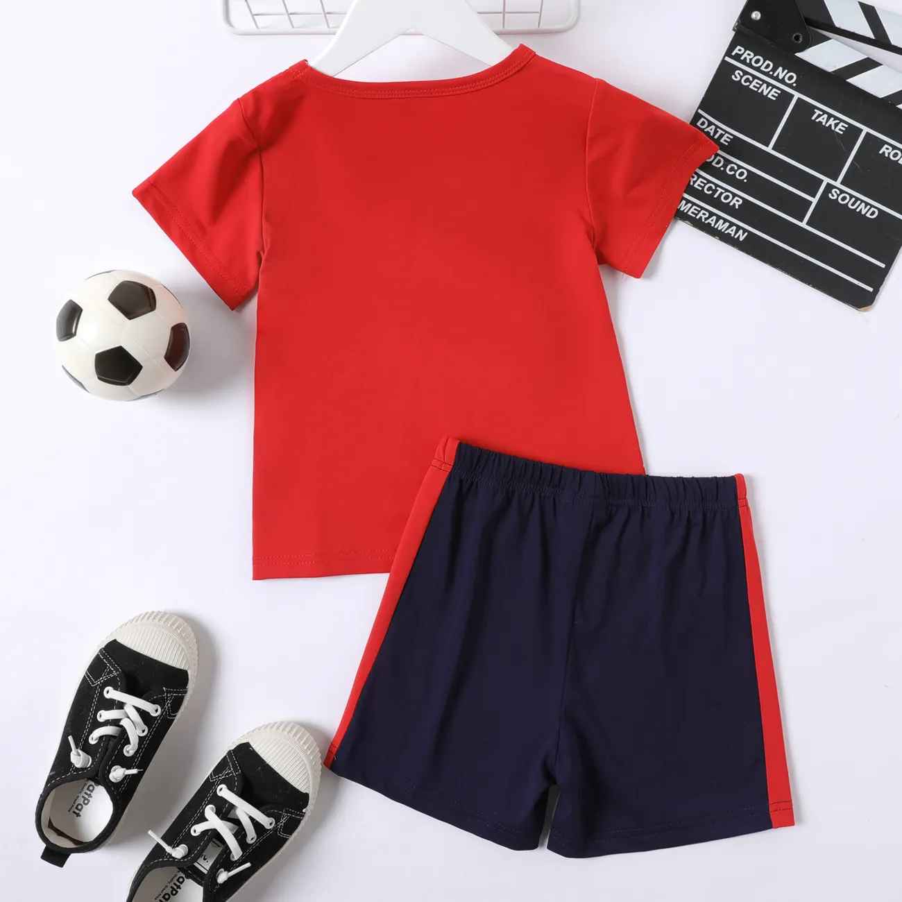 2 Stück Kinder Sets Jungen Kugelelement Stoffnähte Kurzärmeliger Shorts-Anzug rot big image 1