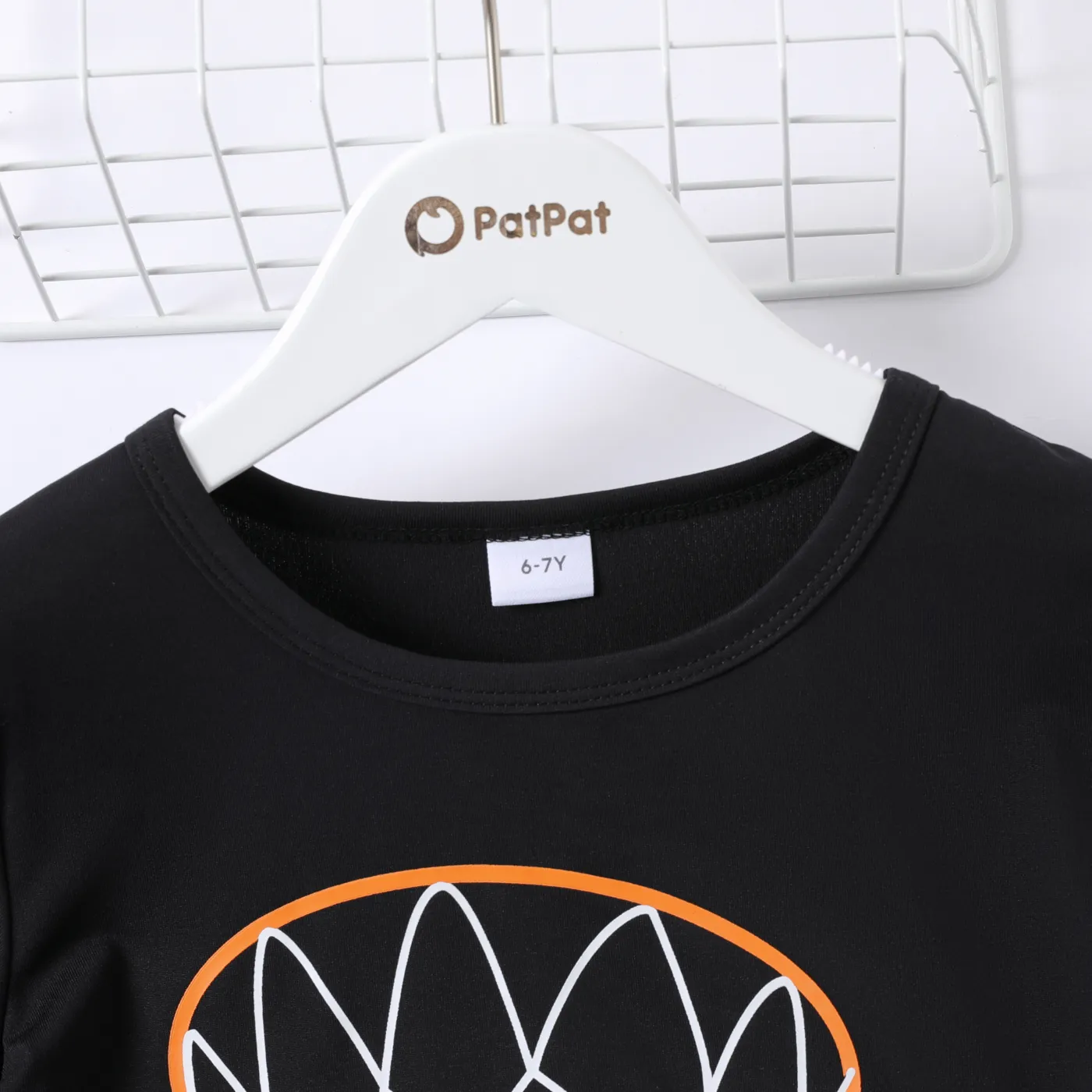 2-piece Kid Boy Basketball/Football Print Short-sleeve Tee and Elasticized Shorts Set Black image 3