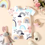 Baby Girl Rabbit Print Short-sleeve Romper Color block