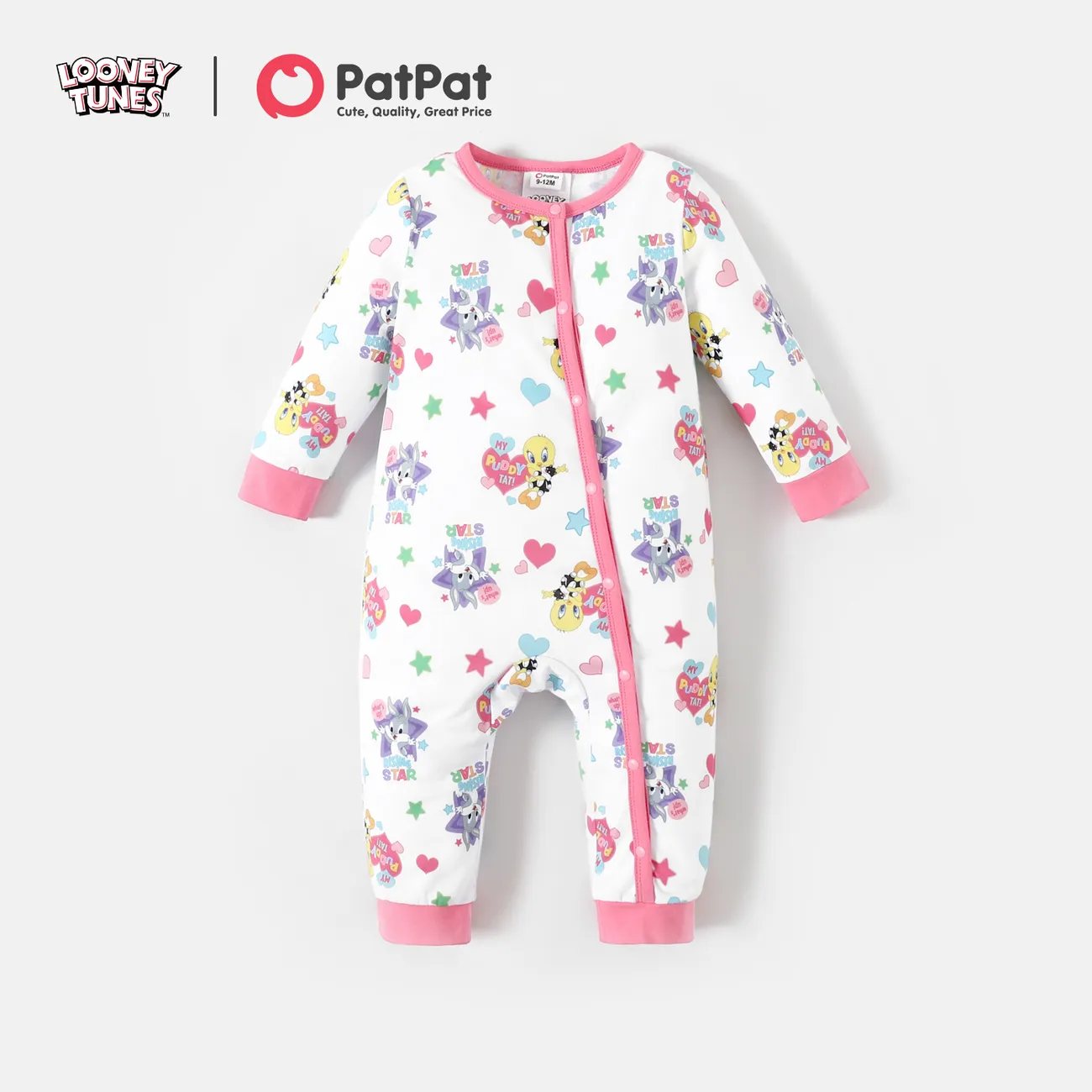 Looney Tunes Baby Boy/Girl Stars and Heart Print Jumpsuit White big image 1