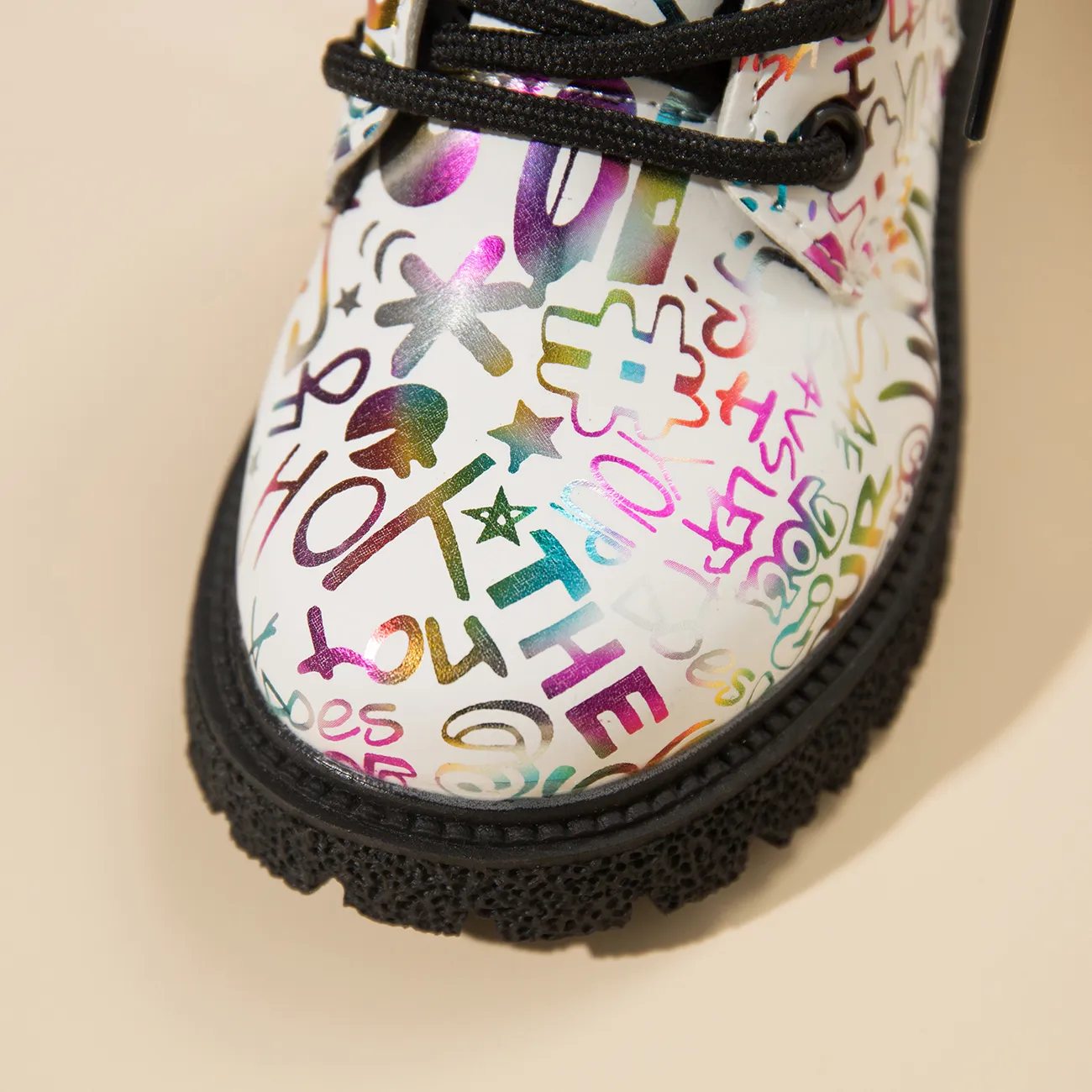Toddler / Kid Fashion Letter Pattern Lace Up Boots (Zipper Color Random) White big image 1