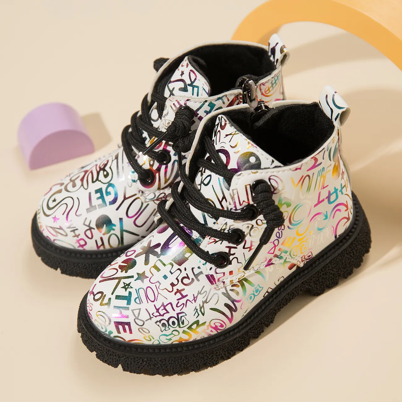 حذاء طفل صغير / طفل بنمط إلكتروني أنيق برباط (لون عشوائي بسحاب) أبيض big image 1