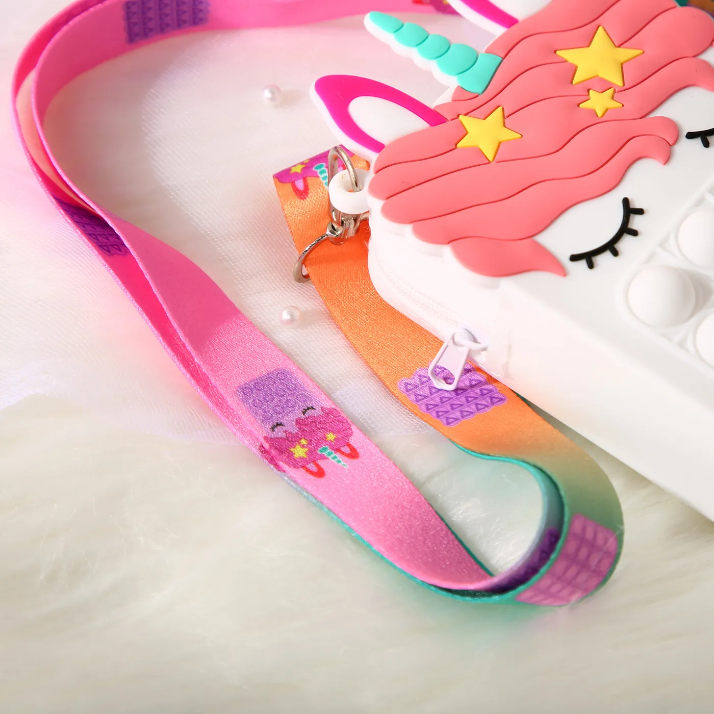 Toddler / Kid Cartoon Unicorn Silicone Coin Purse Crossbody Shoulder Bag for Girls White image 6
