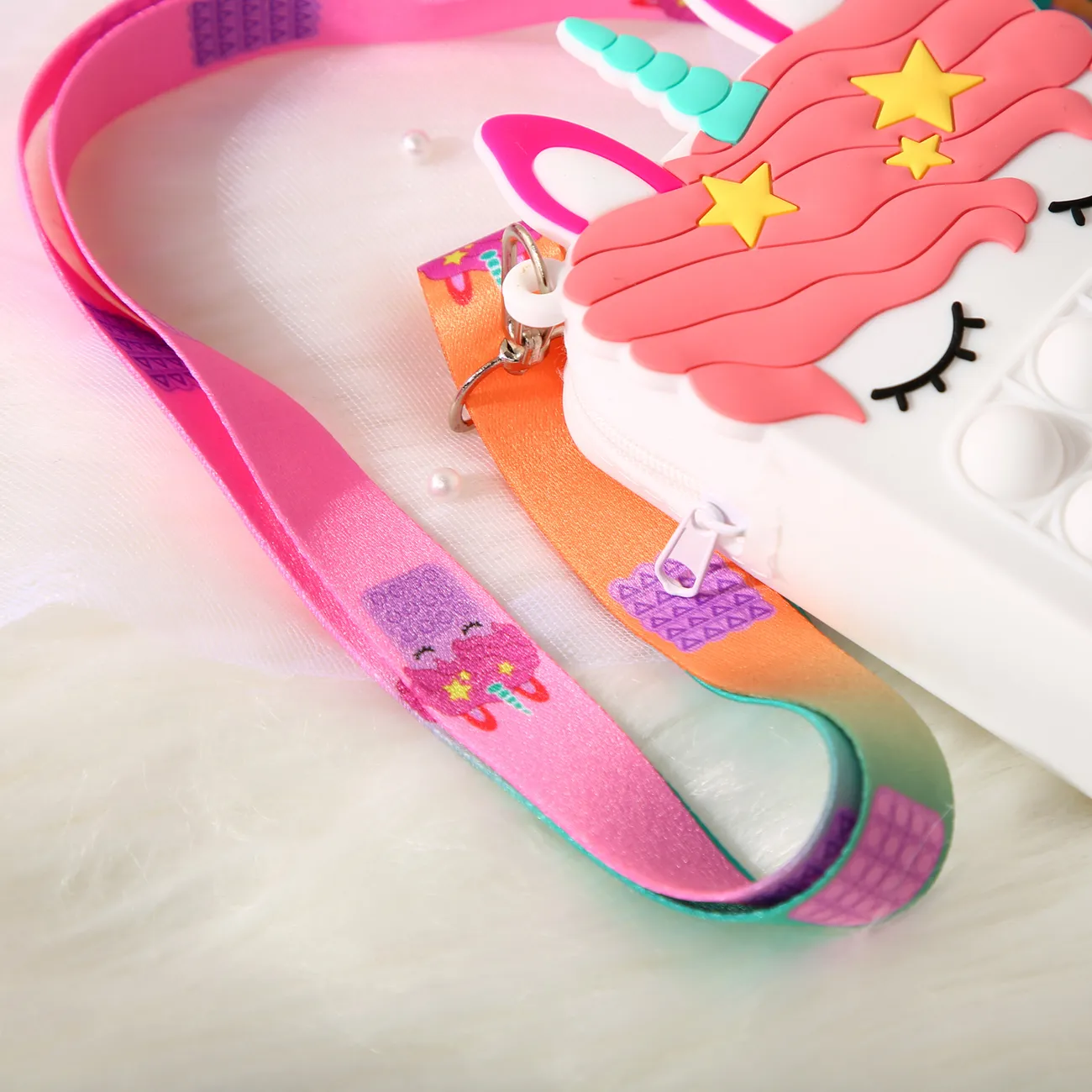 Bolso de hombro tipo bandolera con monedero de silicona de unicornio de dibujos animados para niños pequeños/niños para niñas Blanco big image 1