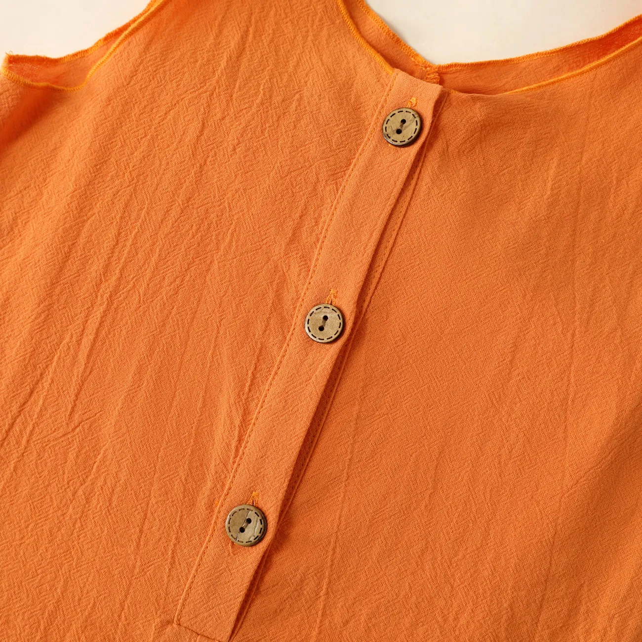 Toddler Girl Floral Print/Stripe/Orange Button Design Ruffled Cuff Bowknot Strap Romper Jumpsuit Shorts Orange big image 1