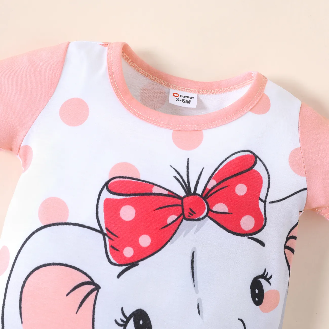 嬰兒 中性 大象 休閒 短袖 長腿連身衣 粉色 big image 1