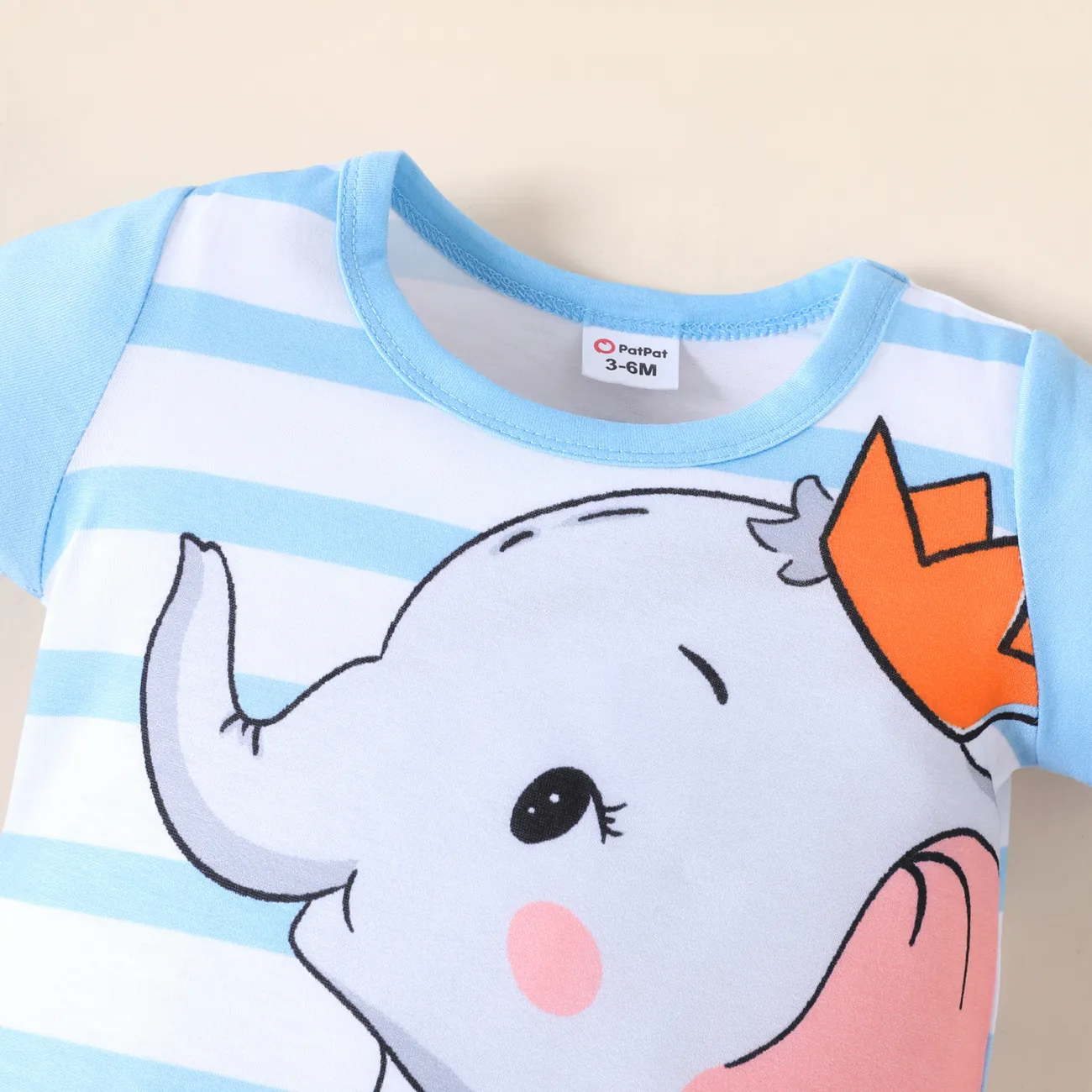 Baby Boy/Girl Cartoon Elephant Print Short-sleeve Jumpsuit Light Blue big image 1