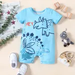 Baby Boy Stripe/Dinosaur Print Short-sleeve Romper Light Blue