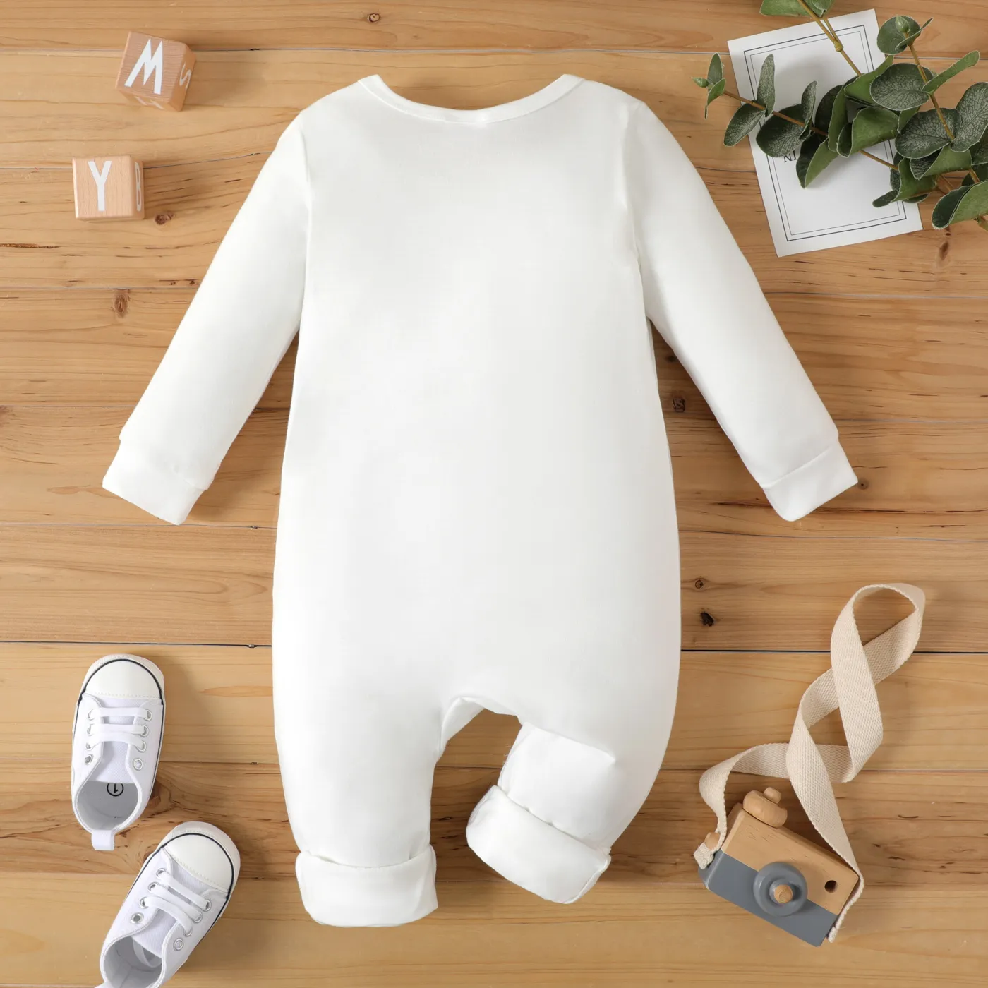 Baby Boy/Girl 95% Cotton Long-sleeve Love Heart and Letter Print Jumpsuit White image 3