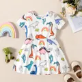 Toddler Girl Dinosaur Rainbow Cactus Print Short-sleeve Dress  image 1