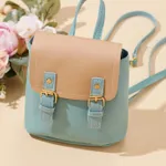 mochila pequena colorblock de couro pu crianças mochilas de viagem mini mochila para mulheres Azul Claro