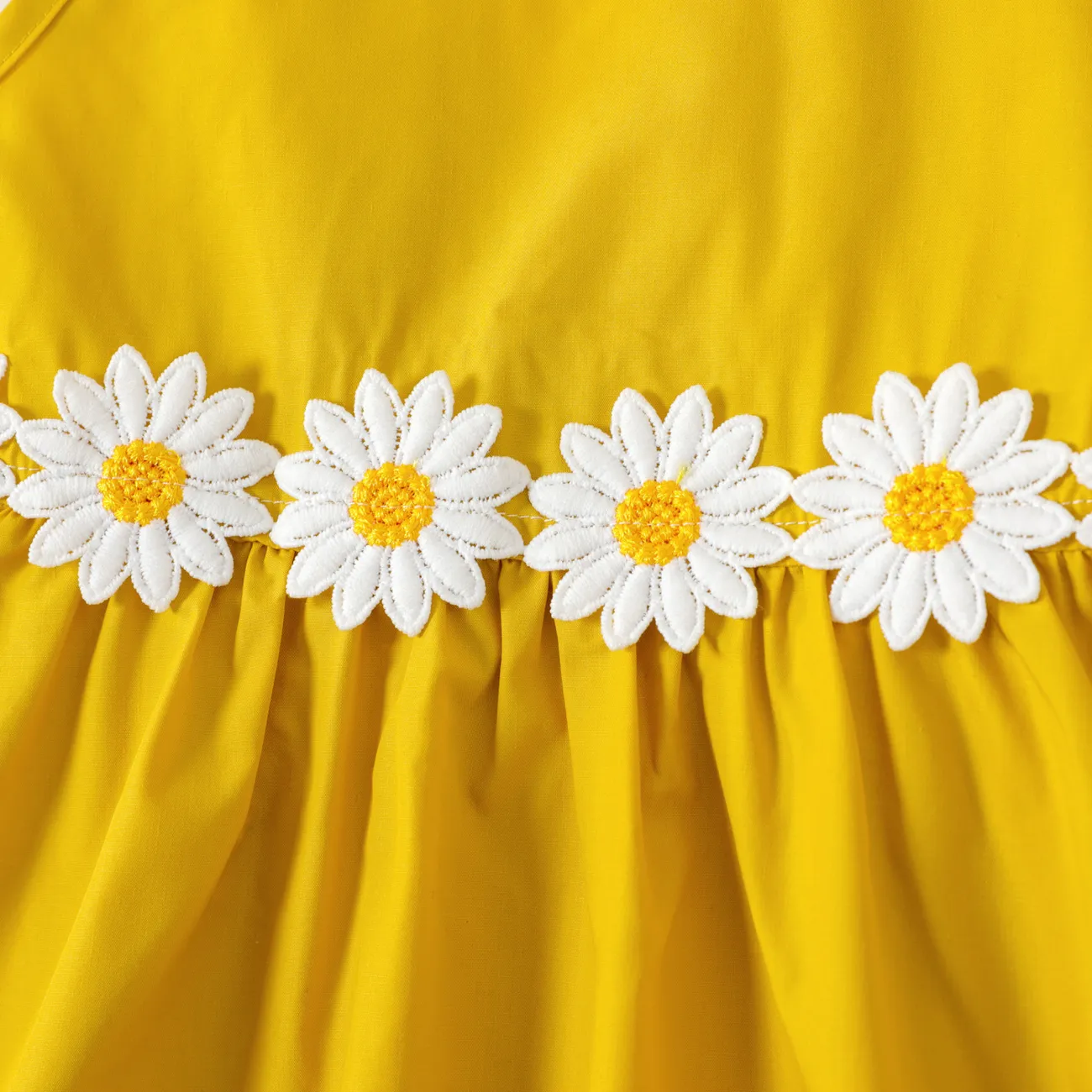 طفلة صغيرة ثلاثية الأبعاد تصميم الأزهار الظهر الخامس الرقبة بلون بلا أكمام فستان الأصفر big image 1