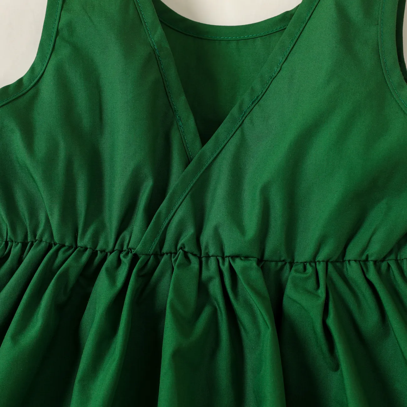 Toddler Girl 3D Floral Design Back V Neck Solid Color Sleeveless Dress Green big image 1