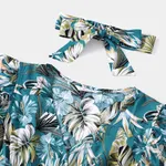Family Matching All Over Floral Print Blue V Neck Ruffle Dresses and Short-sleeve Splicing T-shirts Sets  image 4