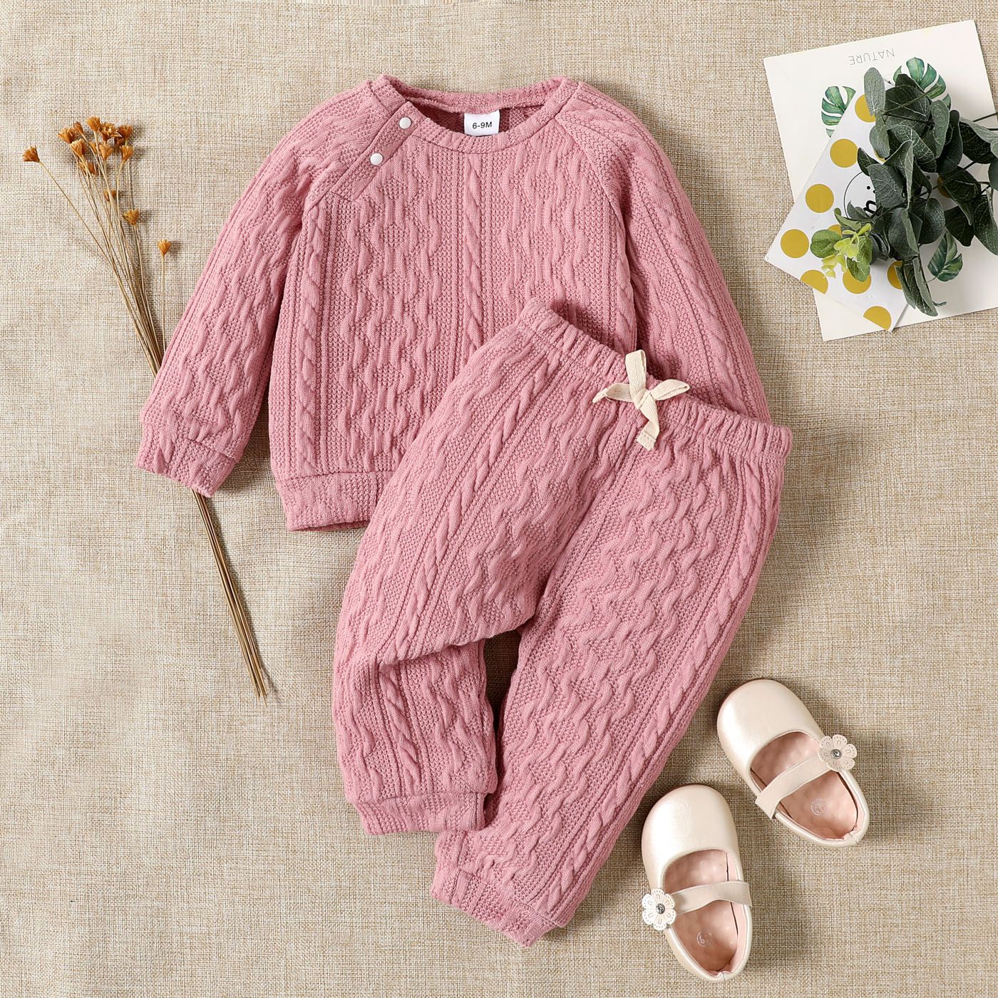 Baby Boy/Girl Solid Long-sleeve Top and Trousers Set