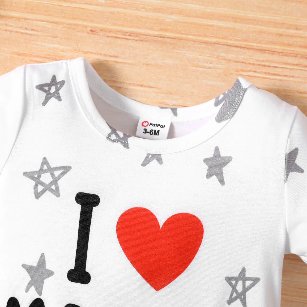 Baby Boy/Girl Love Heart and Letter Print All Over Stars Short-sleeve Romper White big image 1
