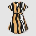 Family Matching Striped V Neck Short-sleeve Belted Dresses and Raglan-sleeve T-shirts Sets  image 2