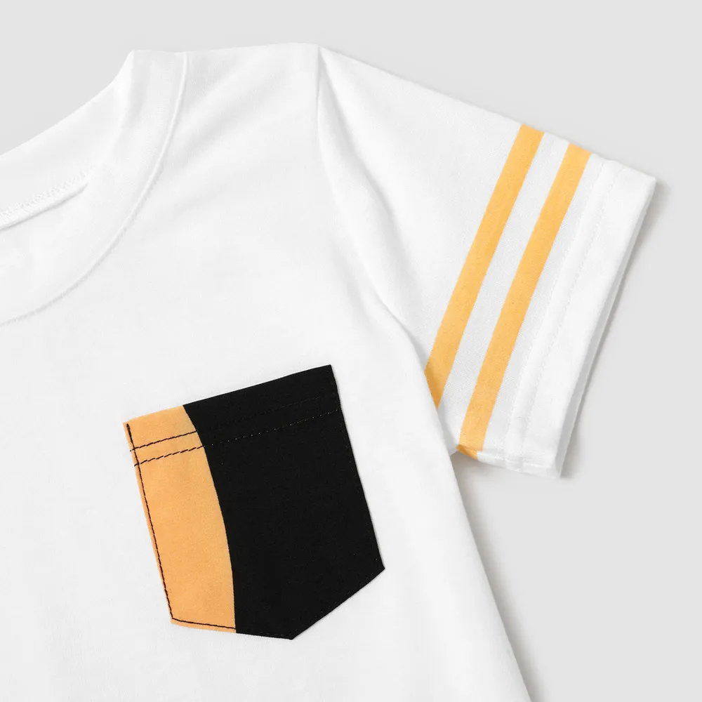 Family Matching Striped V Neck Short-sleeve Belted Dresses and Raglan-sleeve T-shirts Sets big image 17