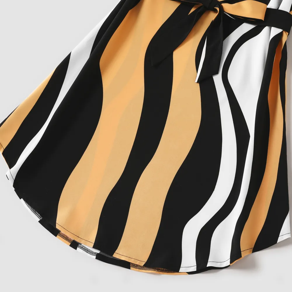 Family Matching Striped V Neck Short-sleeve Belted Dresses and Raglan-sleeve T-shirts Sets big image 6