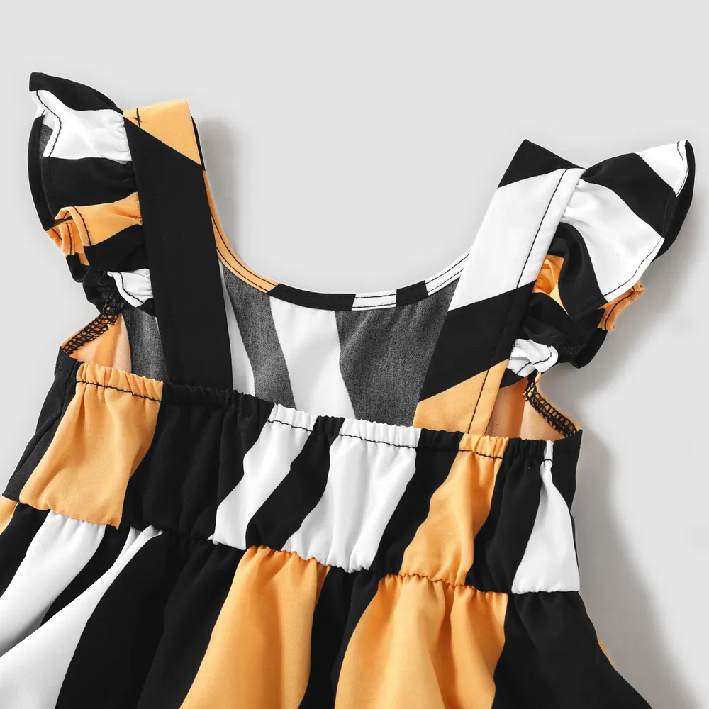Family Matching Striped V Neck Short-sleeve Belted Dresses and Raglan-sleeve T-shirts Sets big image 12